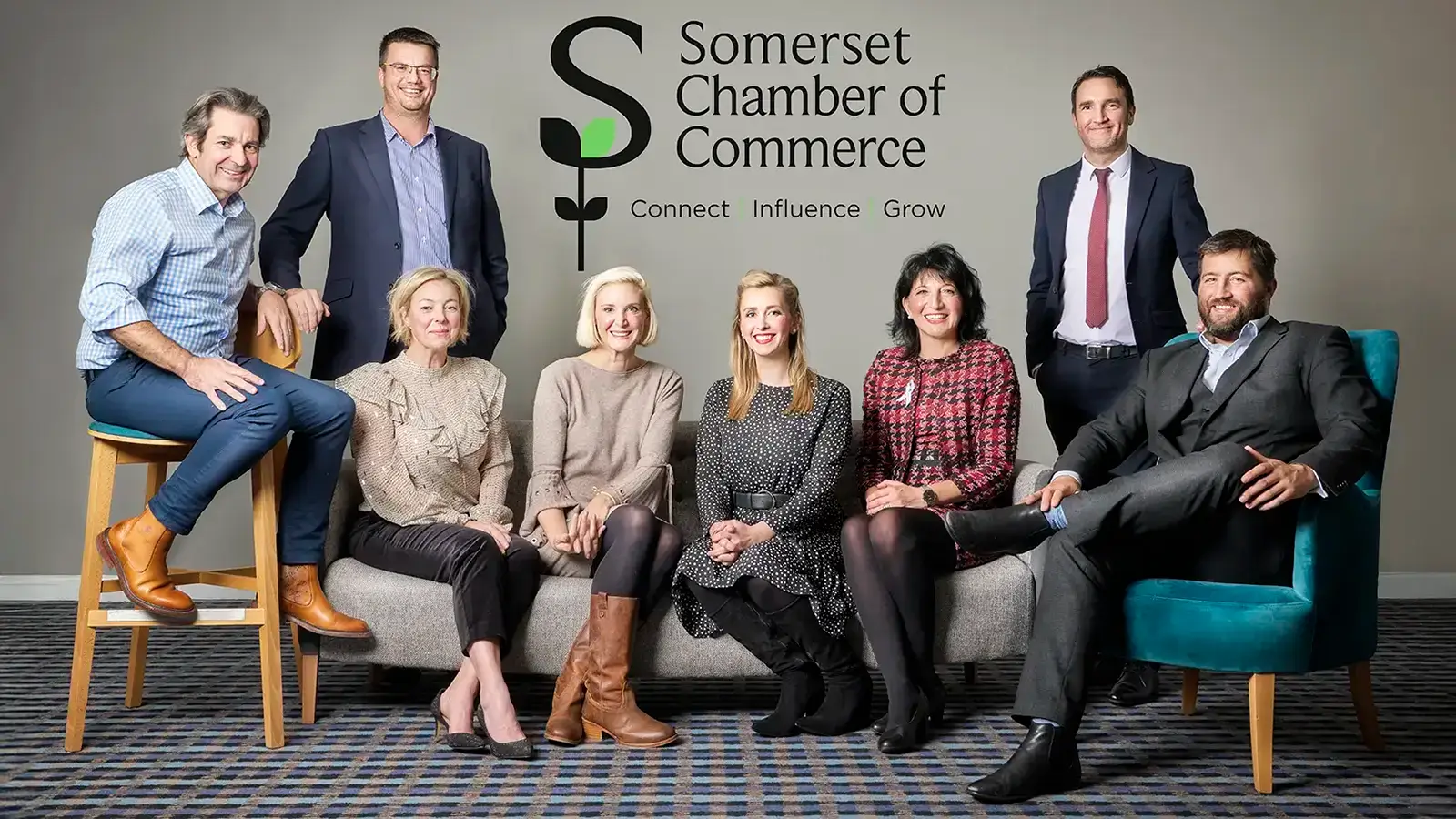 Somerset Chamber of Commerce team group photo, professional attire, consistent studio lighting, full leadership group