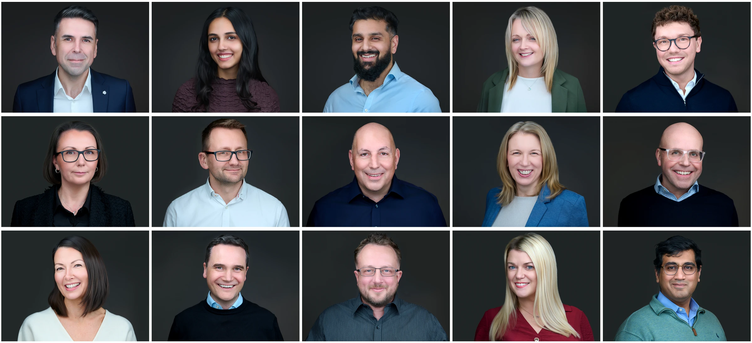 Corporate team headshots photographed on-site, consistent professional portraits for a South Wiltshire business
